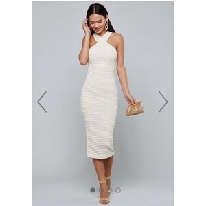 Marciano Strapless Beige Ribbed Halter Dress - Size L